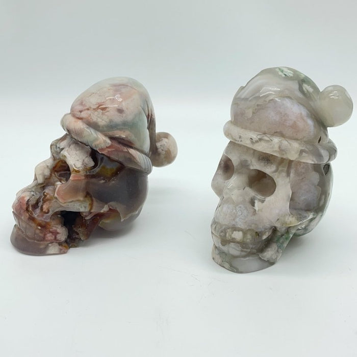 2 Pieces Sakura Flower Geode Druzy Agate Christmas Hat Skull Carving -Wholesale Crystals