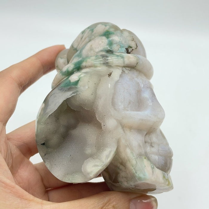 2 Pieces Sakura Flower Geode Druzy Agate Christmas Hat Skull Carving -Wholesale Crystals