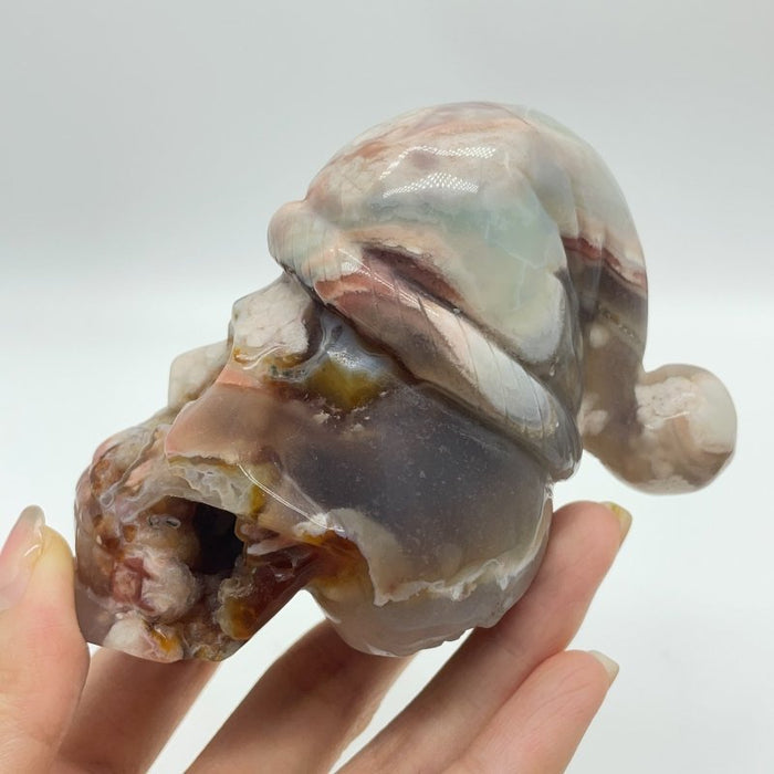 2 Pieces Sakura Flower Geode Druzy Agate Christmas Hat Skull Carving -Wholesale Crystals