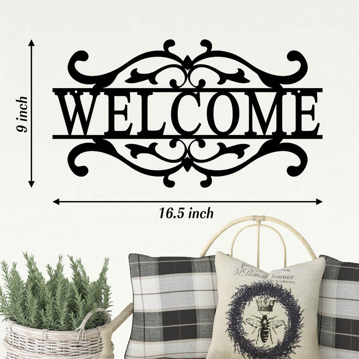 AHYS Metal Welcome Sign for Front Door Front Porch Black Welcome Door Sign for Indoor Outdoor Wall Decor