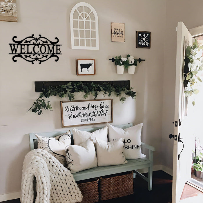 AHYS Metal Welcome Sign for Front Door Front Porch Black Welcome Door Sign for Indoor Outdoor Wall Decor