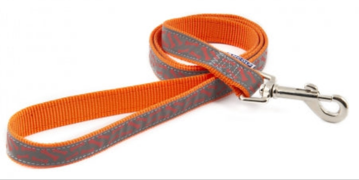 Ancol | Nylon Dog Clip Lead | Reflective Bone Pattern - Orange