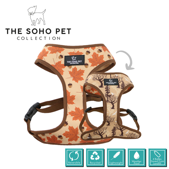 Ancol | Soho Collection | Dog Harness | Reversible Autumn Maple & Woodland Pattern