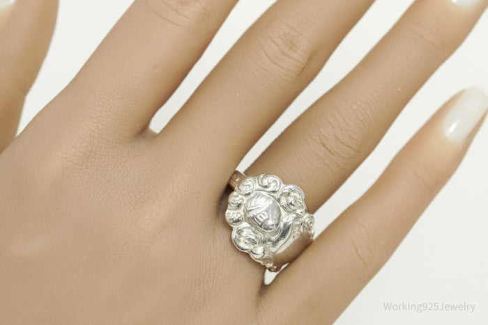 Antique Knight In Armor Sterling Silver Spoon Ring - Size 8