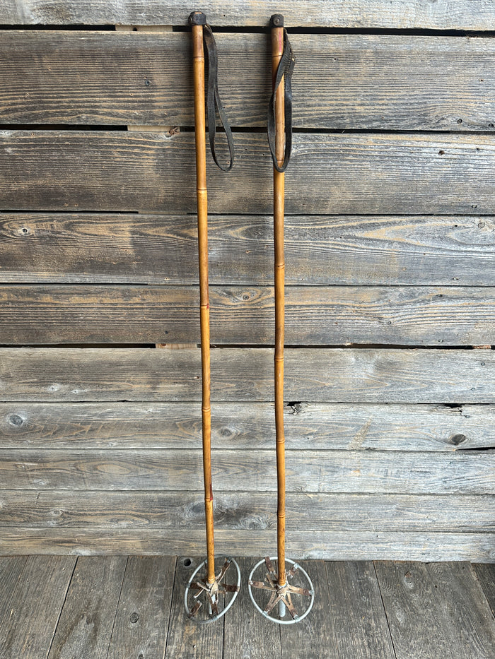 Bamboo Ski Poles with metal baskets