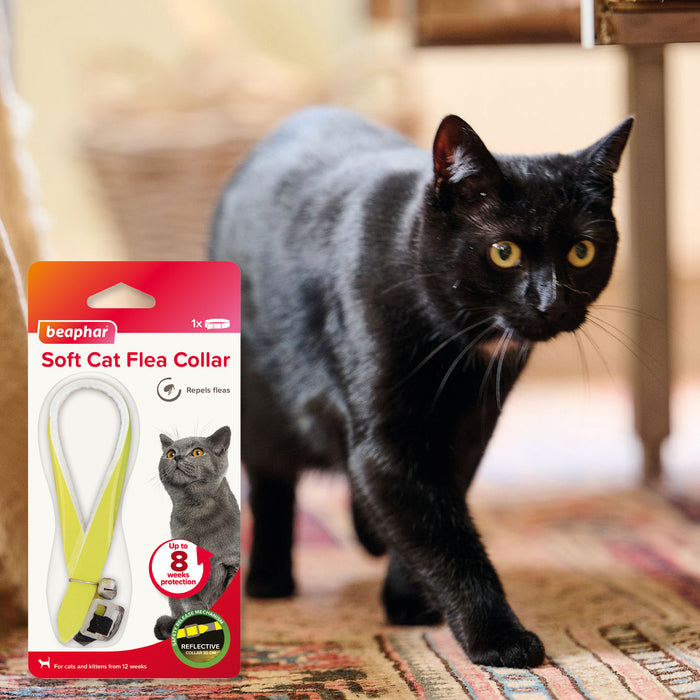 Beaphar Cat Flea Collar, Soft Reflective Yellow, Keep Cats Safe at Night