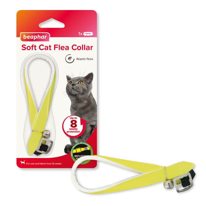 Beaphar Cat Flea Collar, Soft Reflective Yellow, Keep Cats Safe at Night
