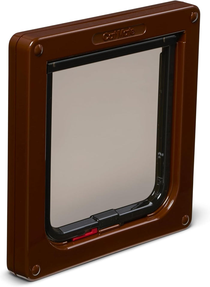 Cat Mate Lockable Cat Flap - Brown Secure Slide Lock Ideal for Thin Panel Doors