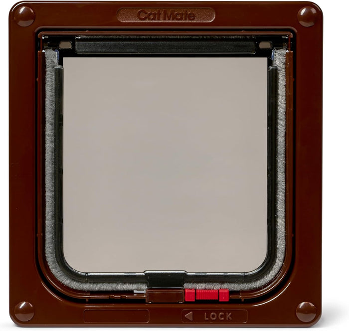 Cat Mate Lockable Cat Flap - Brown Secure Slide Lock Ideal for Thin Panel Doors