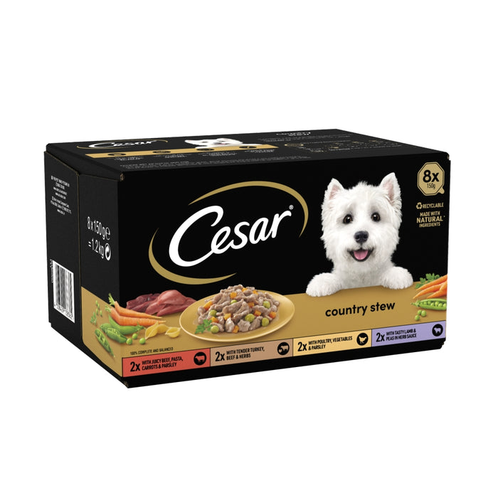 Cesar Country Stew Selection with Beef, Turkey, Poultry & Lamb Wet Dog Food 8 x 150g
