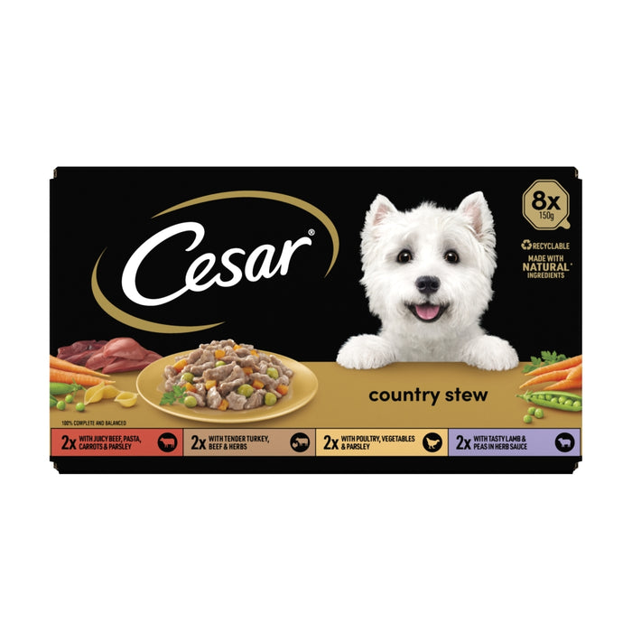 Cesar Country Stew Selection with Beef, Turkey, Poultry & Lamb Wet Dog Food 8 x 150g