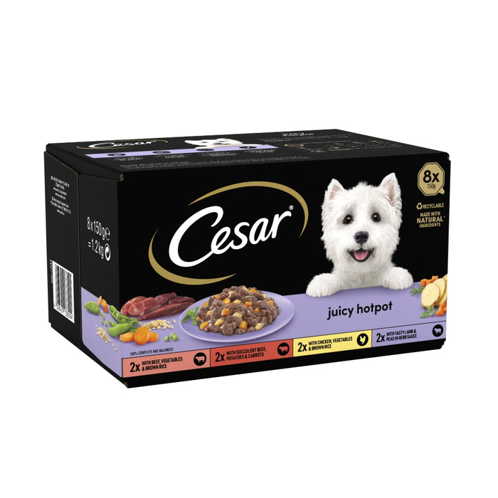 Cesar Juicy Hotpot Selection with Beef, Chicken & Lamb Wet Dog Food 8 x 150g