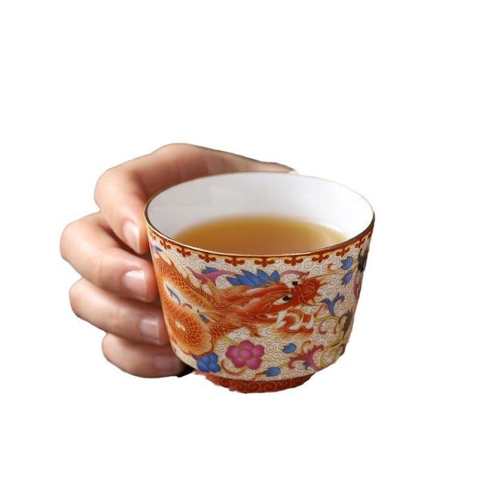 Chinese Retro Enamel Tea Cup Traditional Style Tea Cup