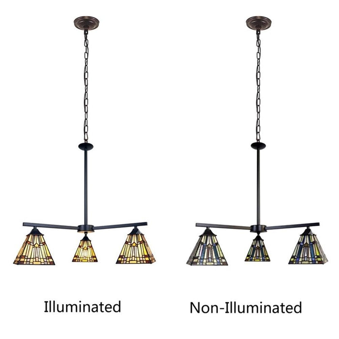 Chloe Lighting Kinsey Mini Chandelier, 3 Light, Blackish Bronze, 27in Wide, Multicolor Glass, Model CH33293MS27-EE3