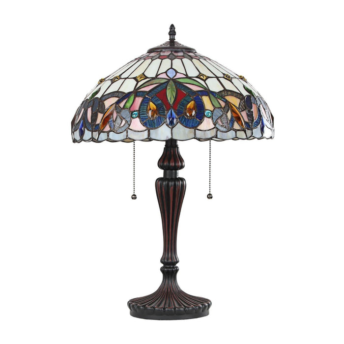 Chloe Lighting Tiffany-Style Table Lamp, Multicolor Glass, 16in  Wide, Model CH3T353BV16-TL2, Dark Bronze Finish