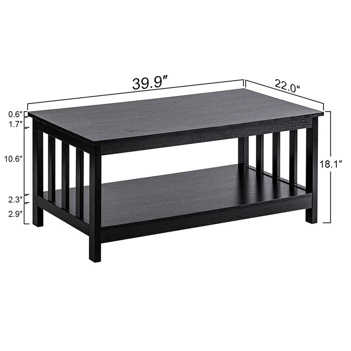 ChooChoo Mission Coffee Table, Black Wood Living Room Table with Shelf, 40 Black