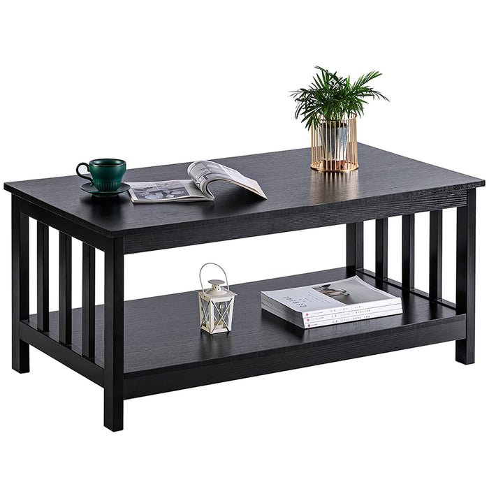 ChooChoo Mission Coffee Table, Black Wood Living Room Table with Shelf, 40 Black