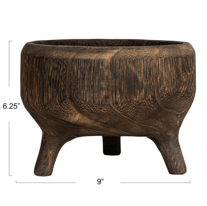 Creative Co-Op Rustic Paulownia Footed Wood Bowl, Charred Brown