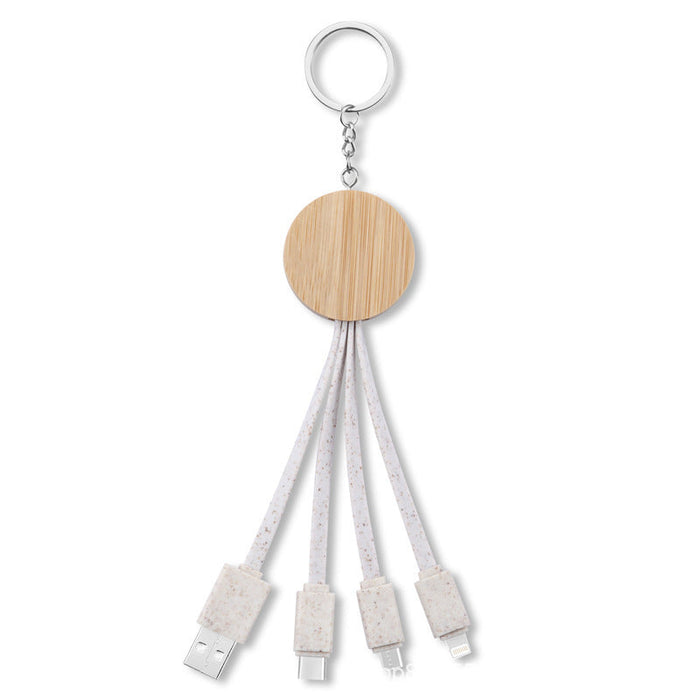 Custom Logo 3-in-1 Wheat Straw Stand Data Cable | Premium Corporate Gifts and Custom Gifts