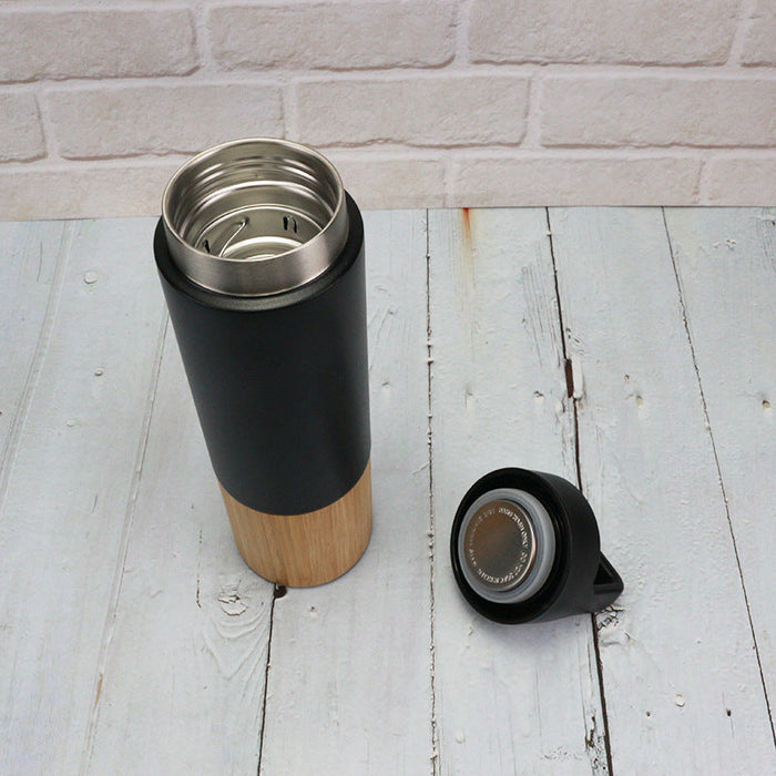 Custom Logo Bamboo and wood spliced portable thermos cup | Premium Corporate Gifts and Custom Gifts