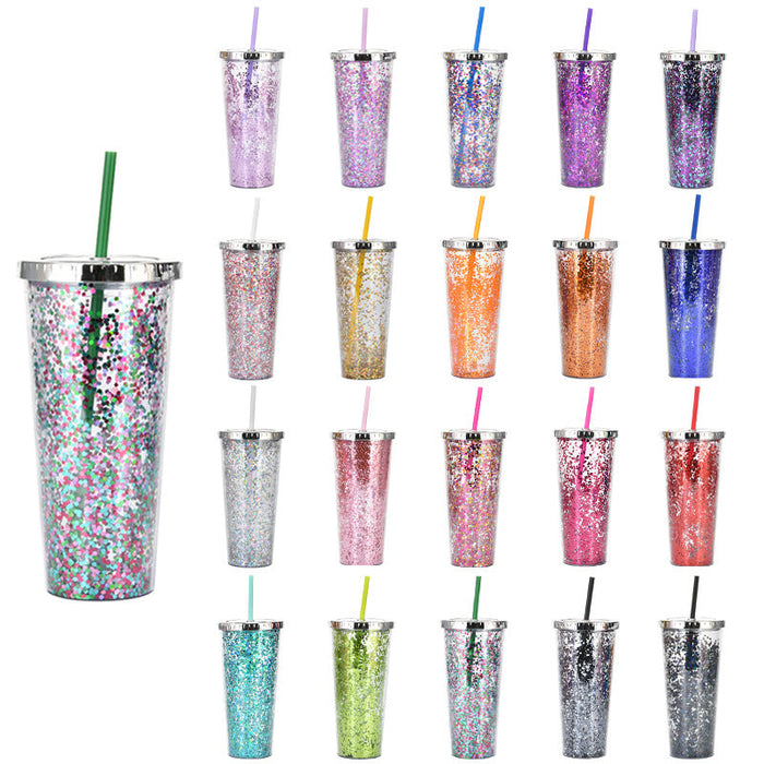 Custom Logo Shiny Sequin Straw Cup | Premium Corporate Gifts and Custom Gifts
