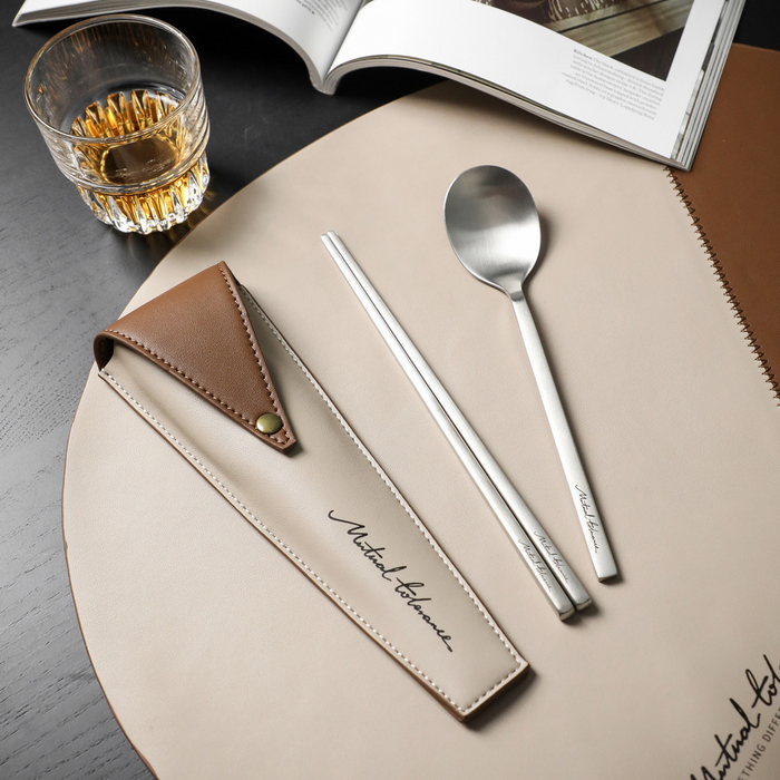 Custom Logo Textured leather portable cutlery set | Premium Corporate Gifts and Custom Gifts