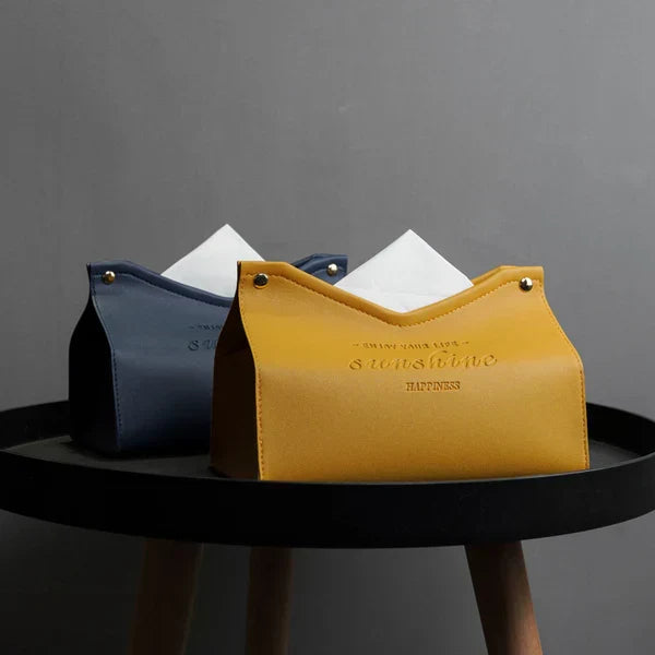 Custom Logo Textured thick leather tissue paper box | Premium Corporate Gifts and Custom Gifts