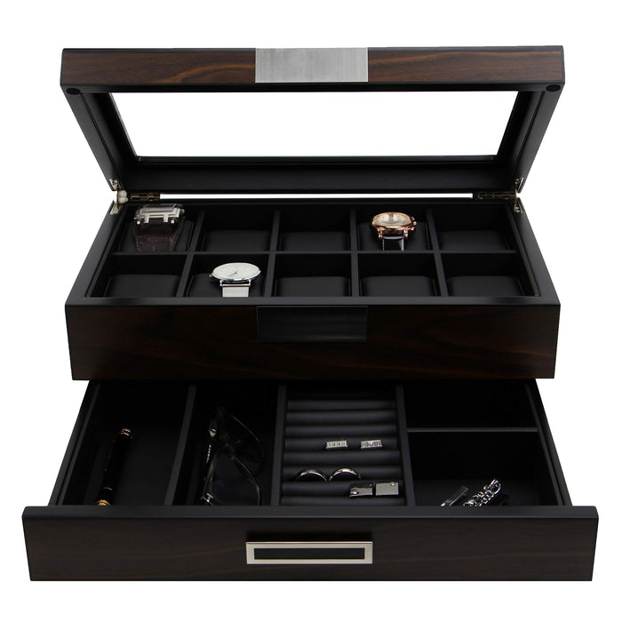 Decorebay Executive Wooden Watch Box Valet Box Sunglasses and Jewelry Box Storage Organizer (Sweetheart) (Brown)