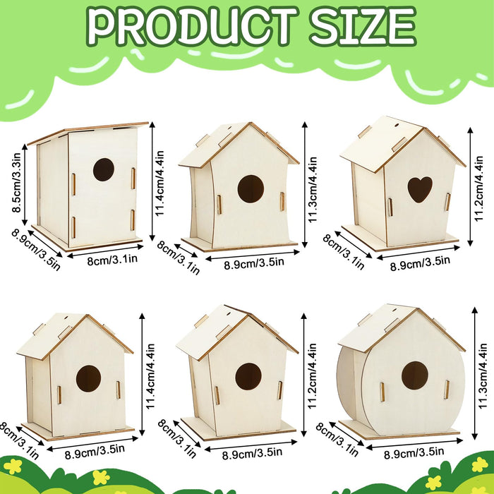 DECYOOL 12 Pack Wooden Bird House Kits, Unfinished DIY Birdhouse Crafts
