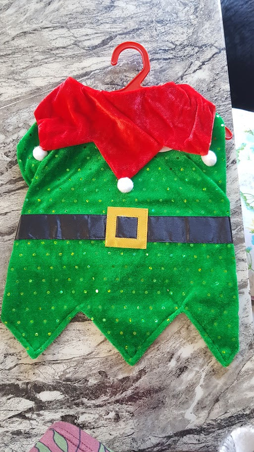 Dog Life Christmas Elf Costume | Sequined Dog Dress Up Suit