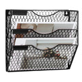 EASEPRES Mail Organizer Wall Mount Hanging File Holder Storage, Metal Chicken Wire Magazine Rack 3 Tier, Black