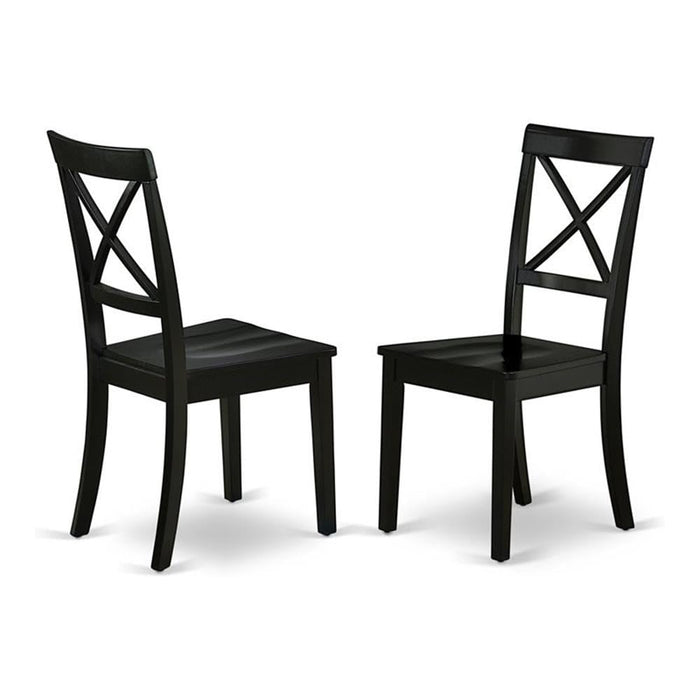 East West Furniture BOC-BLK-W Boston Dining Room Chairs - Cross Back Solid Wood Seat Chairs, Set of 2, Black