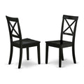 East West Furniture BOC-BLK-W Boston Dining Room Chairs - Cross Back Solid Wood Seat Chairs, Set of 2, Black