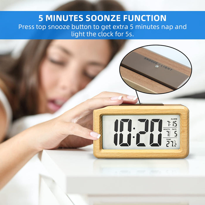 everwood Wooden Digital Battery Operated Alarm Clocks for Bedrooms, Beside, Table, Desk