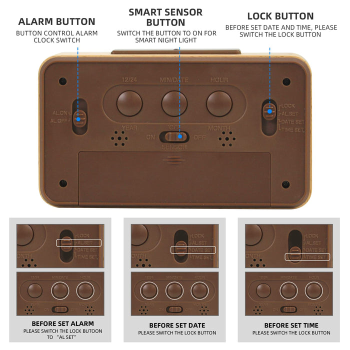 everwood Wooden Digital Battery Operated Alarm Clocks for Bedrooms, Beside, Table, Desk