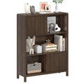 FATORRI Cube Bookshelf with 2 Doors, 4 Tier Wooden Bookcase, 5 Cube Storage Organizer for Home Office (Dark Walnut)