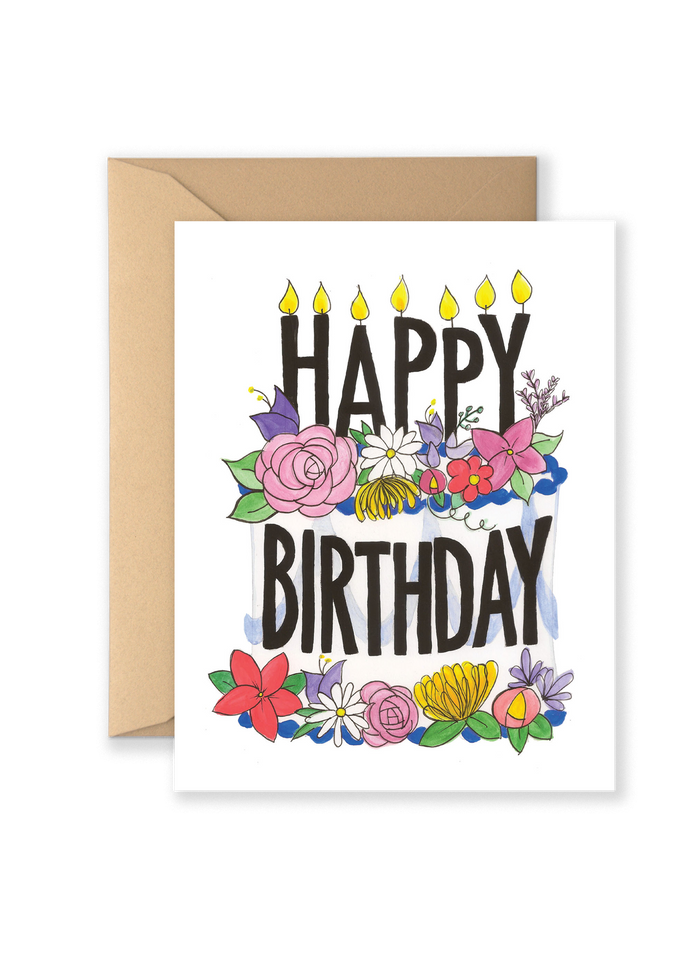Floral Birthday Cake Greeting Card