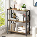 FOLUBAN Small Bookshelf, 3 Tier Open Book Shelf, Rustic Wood and Metal Shelving Unit for Small Space, Oak
