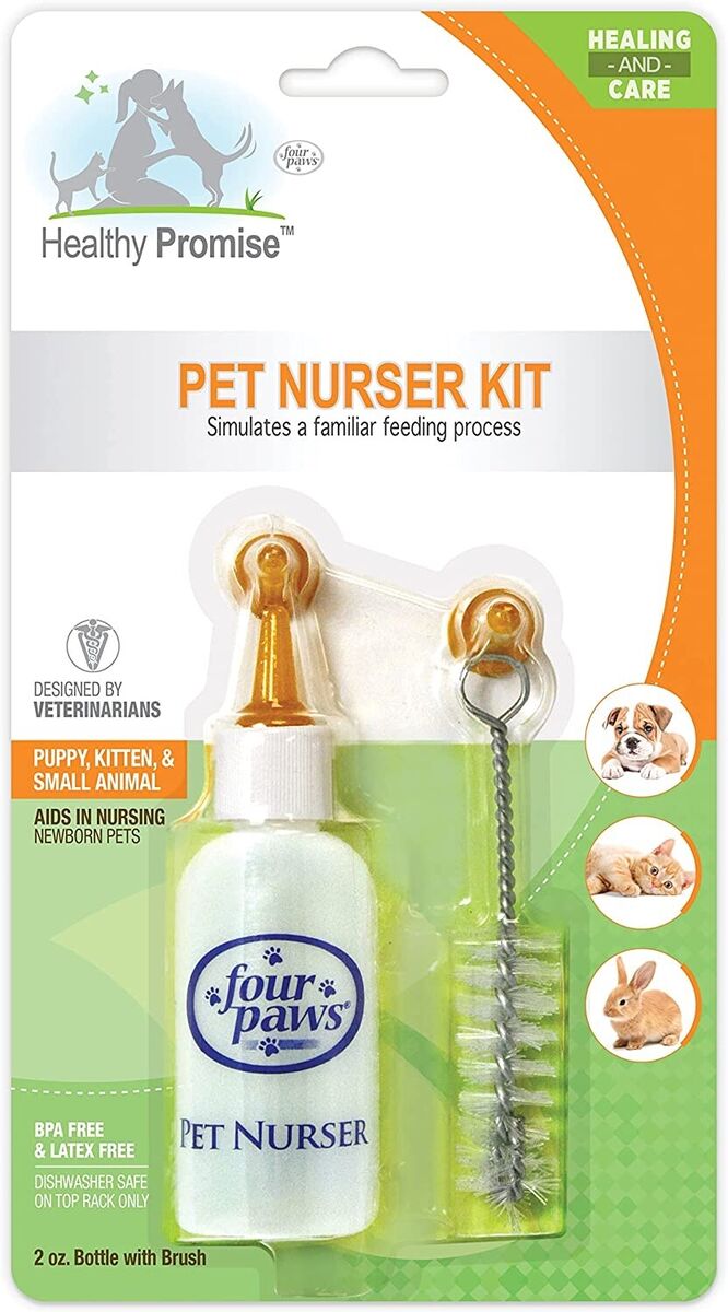 Four Paws | Pet Nurser Bottle, Teat & Brush Kit | Hand Rearing Puppy & Kitten Set