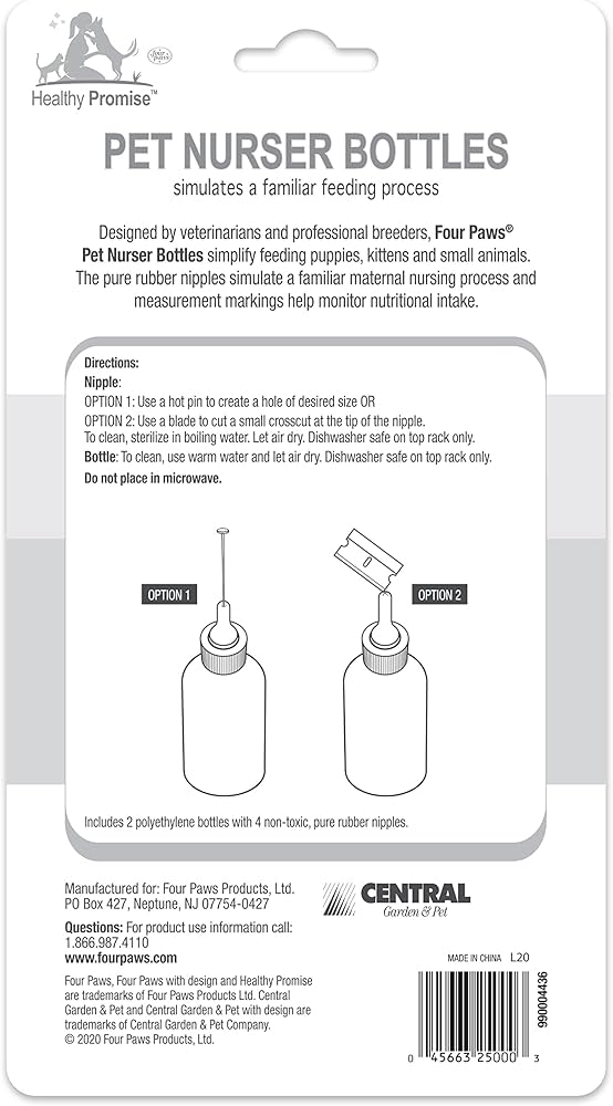 Four Paws | Pet Nurser Bottle, Teat & Brush Kit | Hand Rearing Puppy & Kitten Set