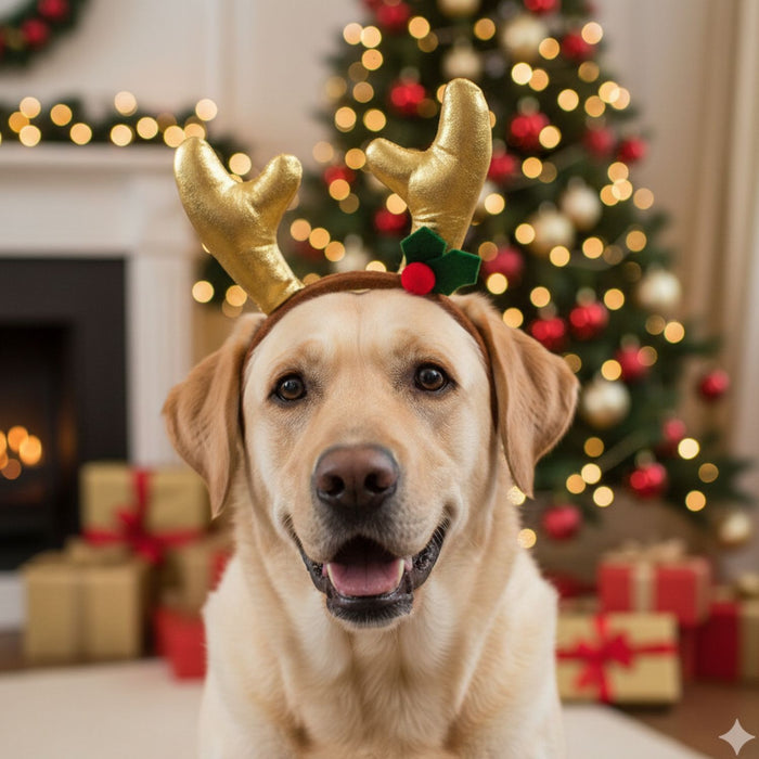 Holly and Robin Christmas Antler Headband | Festive Dog and Cat Accessory