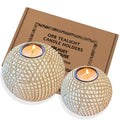 Huey House Luca Beige Orb Tea Light Candle Holders, Gift Boxed Set of 2