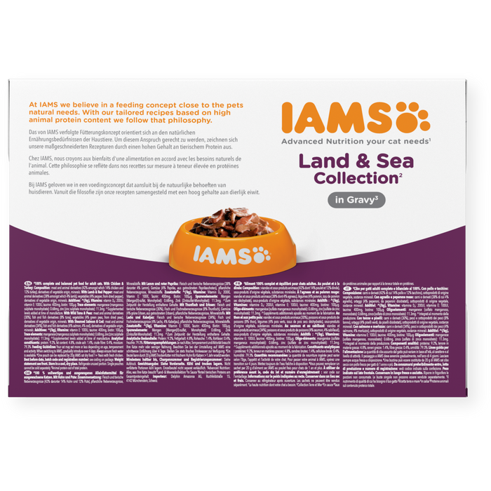 Iams | Wet Cat Food Pouches | Land & Sea In Gravy - 12 x 85g