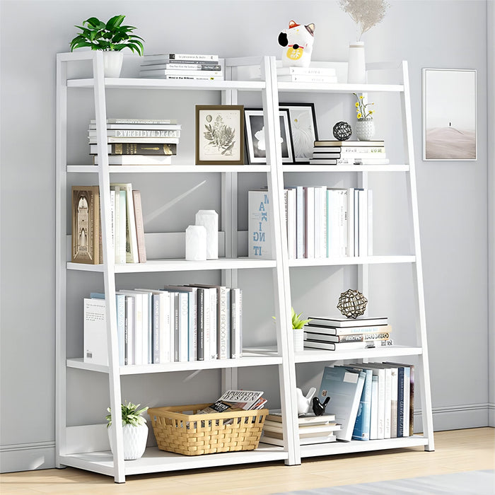 IOTXY 5 Tier Open Bookshelf - Steel and Wood Display Stand, 19.7" Width Floor-Standing Bookcase, White
