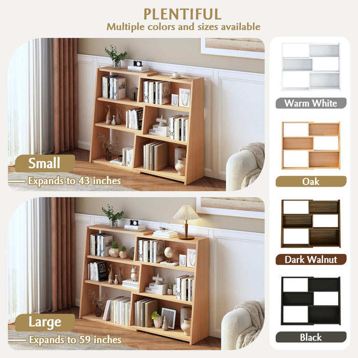 IOTXY Wooden Extendable Shelf Bookcase - 3-Tier Ladder Low Short Bookshelf for Small Space or Corner, Oak, S