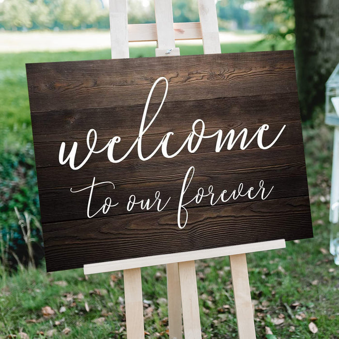 J.DXHY Welcome to Our Forever Sign, Rustic Wooden Welcome Wedding Sign, Brown, 18"x12"