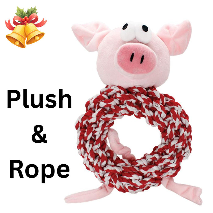Knottie Ring Pig In Blanket -  Rope Dog Toy with Squeaker