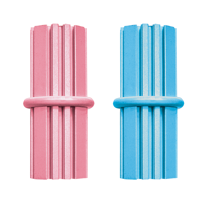 Pink and blue KONG puppy toys  on a white background