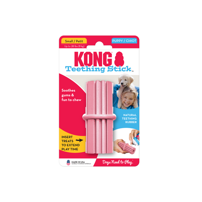 Kong Teething Stick packaging with pink stick on a white background
