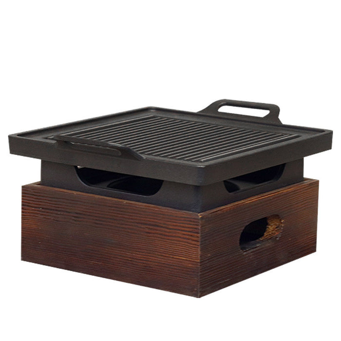 Korean-Style Wooden Handle Smokeless Grill Pan